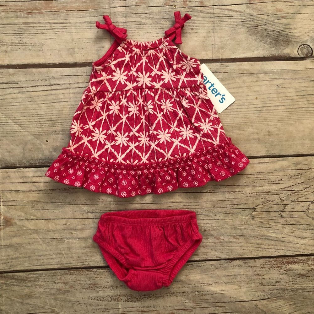 Carter's Baby Girl Tropical Pink Bow Knot Swing Dress, Size Newborn, NWTs